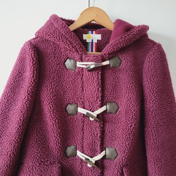 Boden Burgundy Elgin Borg Fleece Toggle Jacket - Picture 3 of 12